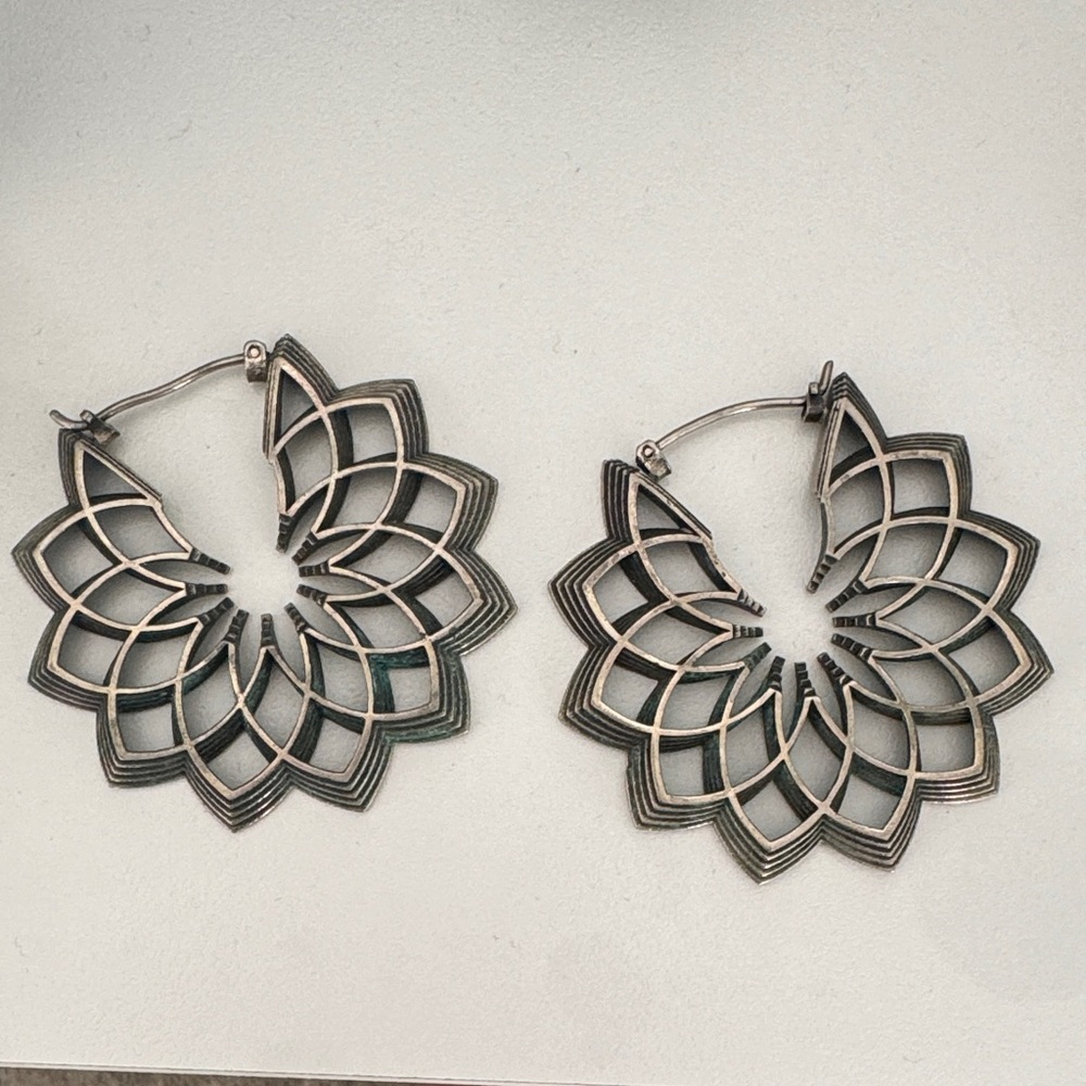 Maya Silver Mandala Hoop Earrings